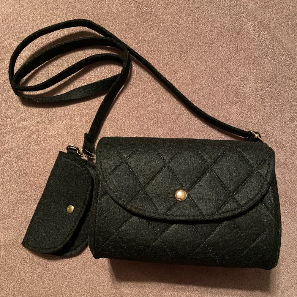 Elegant Black Felt Quilted Women's Bag NWOT
